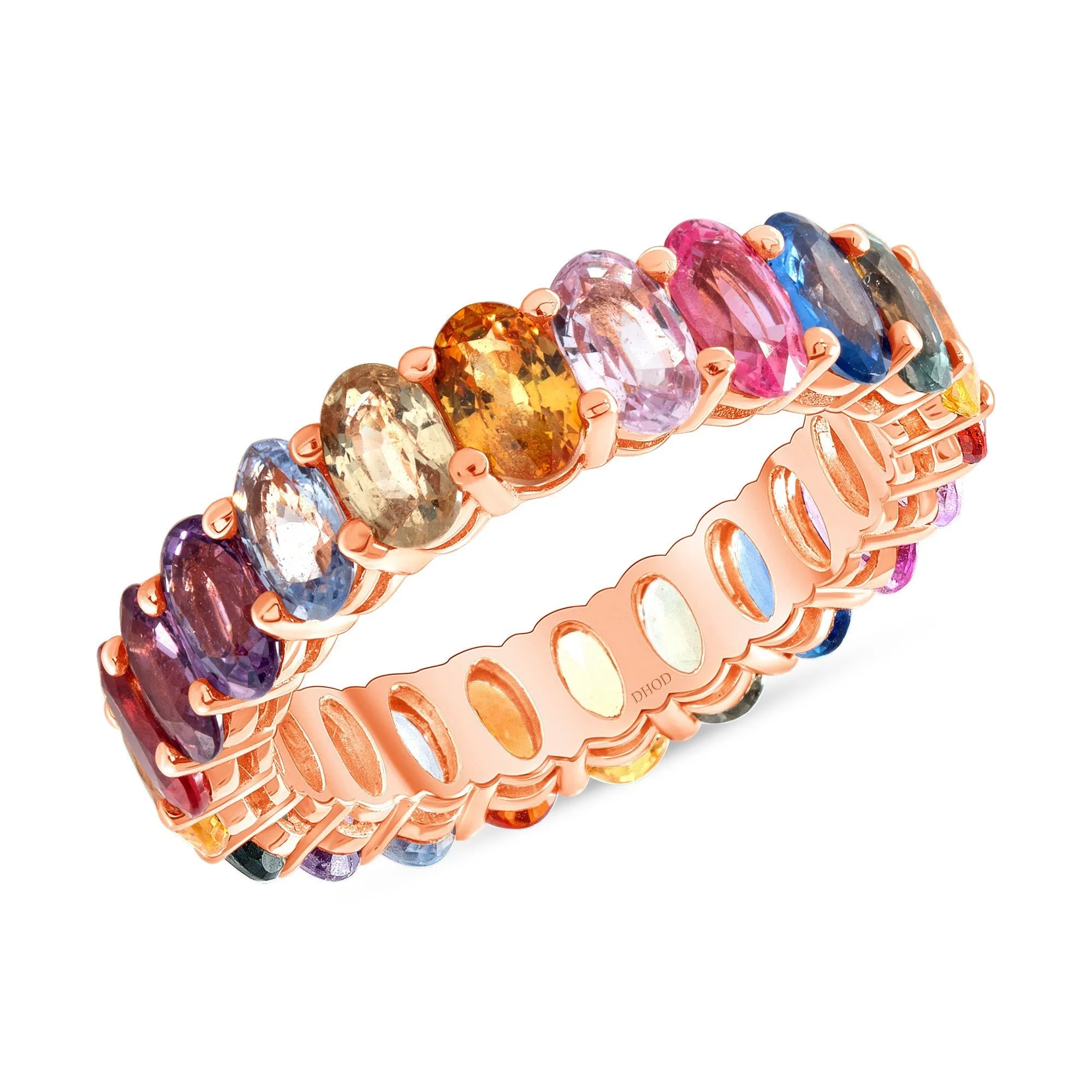 14K Gold Rainbow Sapphire Oval Eternity Band