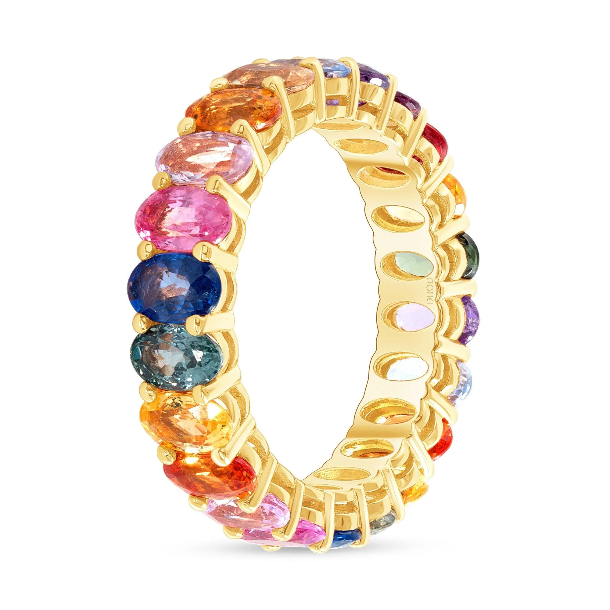 14K Gold Rainbow Sapphire Oval Eternity Band