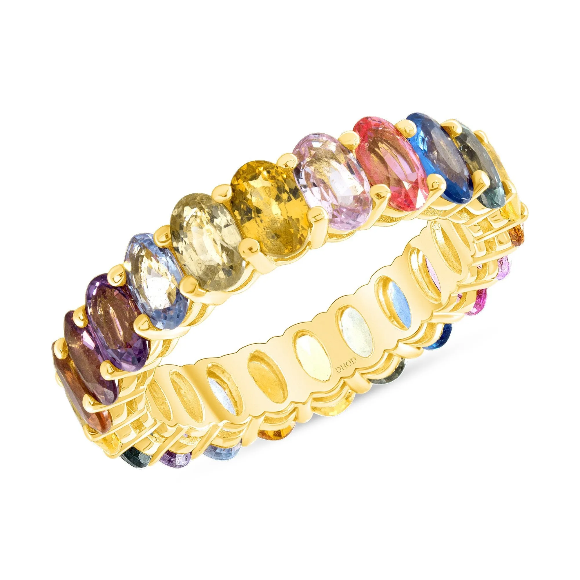 14K Gold Rainbow Sapphire Oval Eternity Band