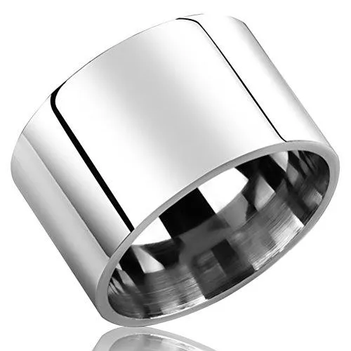 15mm Wide Silver Stainless Steel Ring Cool Wedding Engagement Band High Polished Comfort Fit