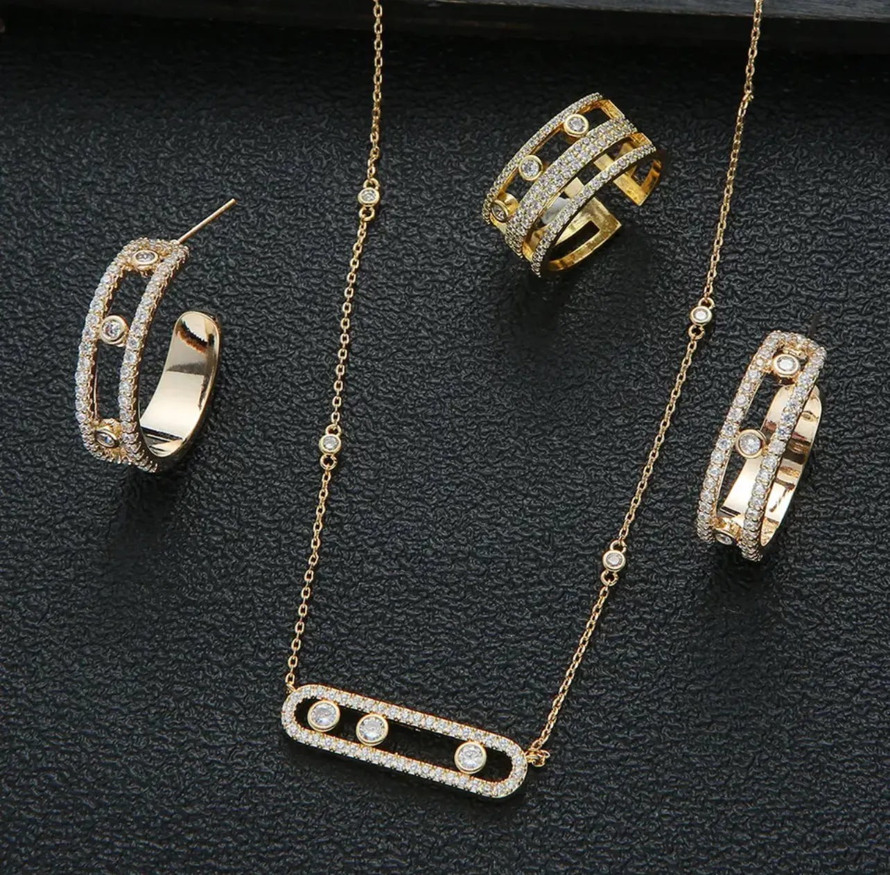 3-piece Set Luxury Necklace earrings rings sets for Women S4448791