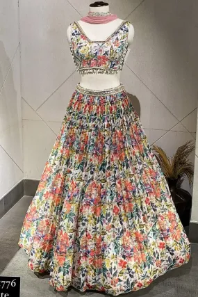 310061 Mullticolor Printed Floral Lehenga With Fusion BLouse