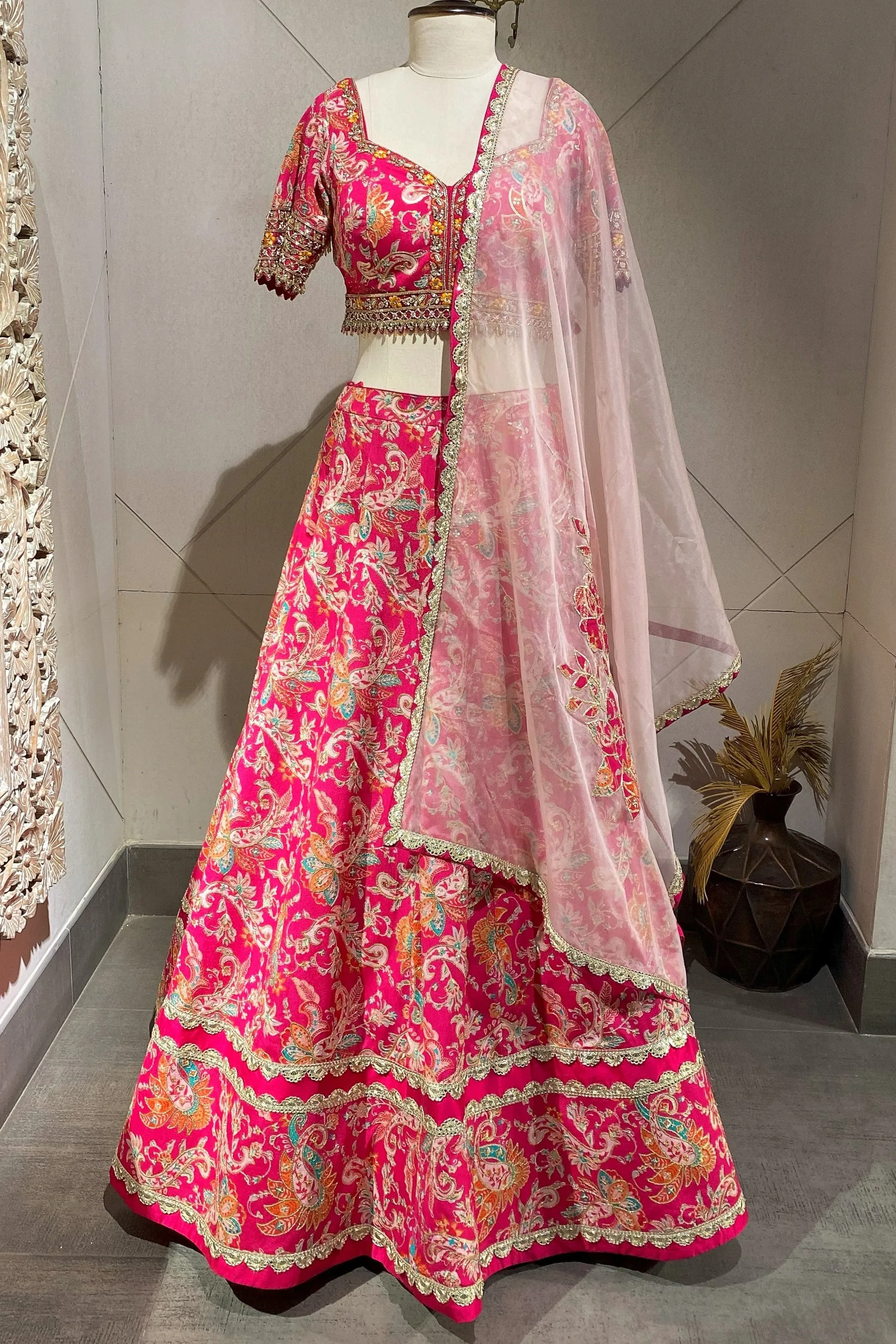 310063 Red Printed Lehenga Set With Dupatta