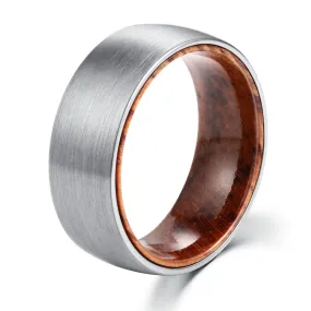 8mm Men Brushed Dome Tungsten Carbide with Rosewood Interior Comfort Fit Wedding Band