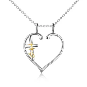 925 Sterling Silver Heart Ring Holder Cross Faith Hope Love Necklace