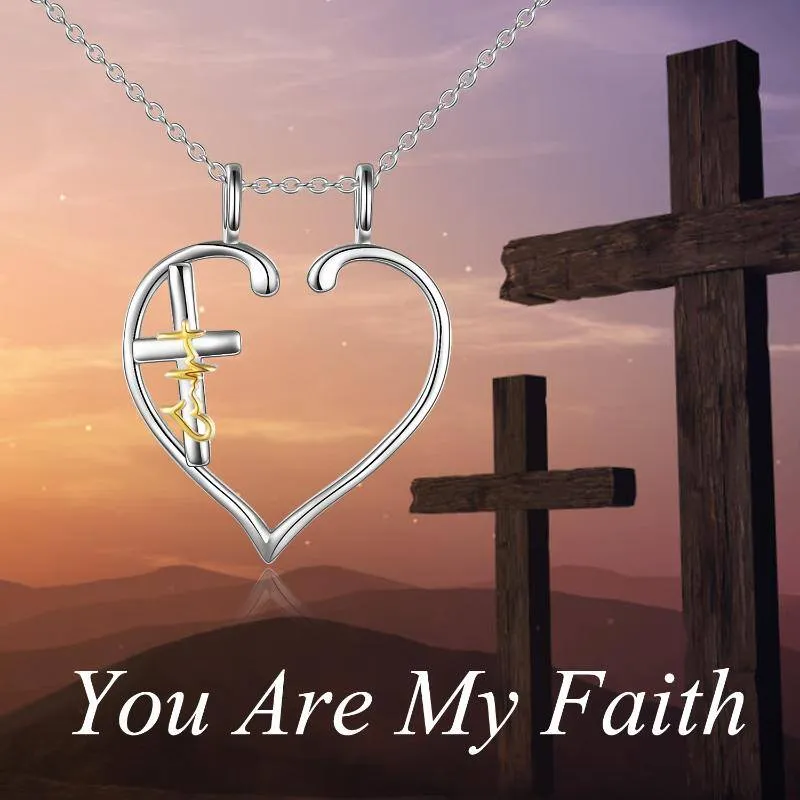 925 Sterling Silver Heart Ring Holder Cross Faith Hope Love Necklace