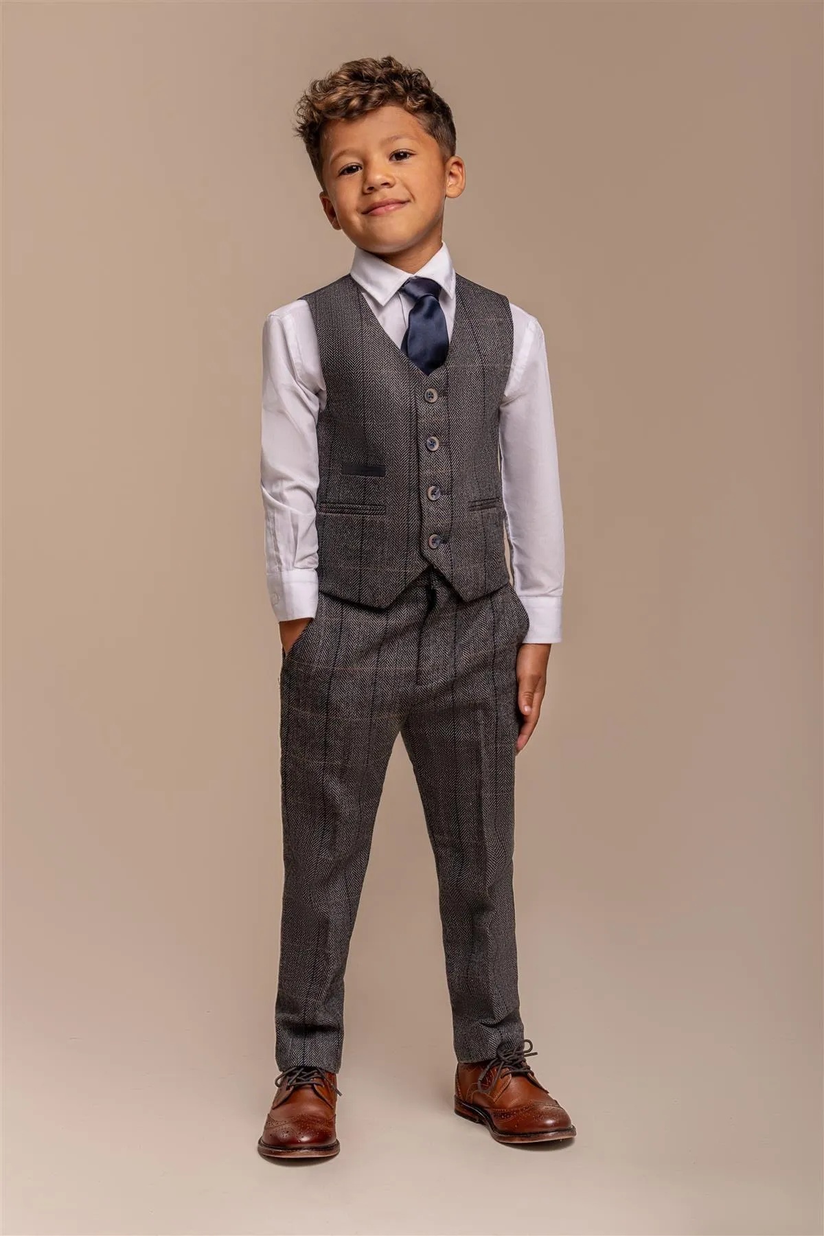 Albert Grey Tweed Check Boys Suit