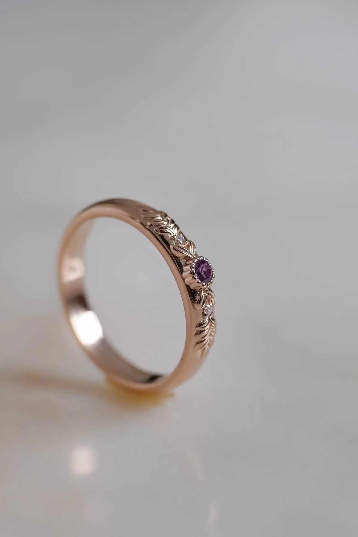 Alexandrite wedding ring, rose gold wedding band / Wreath