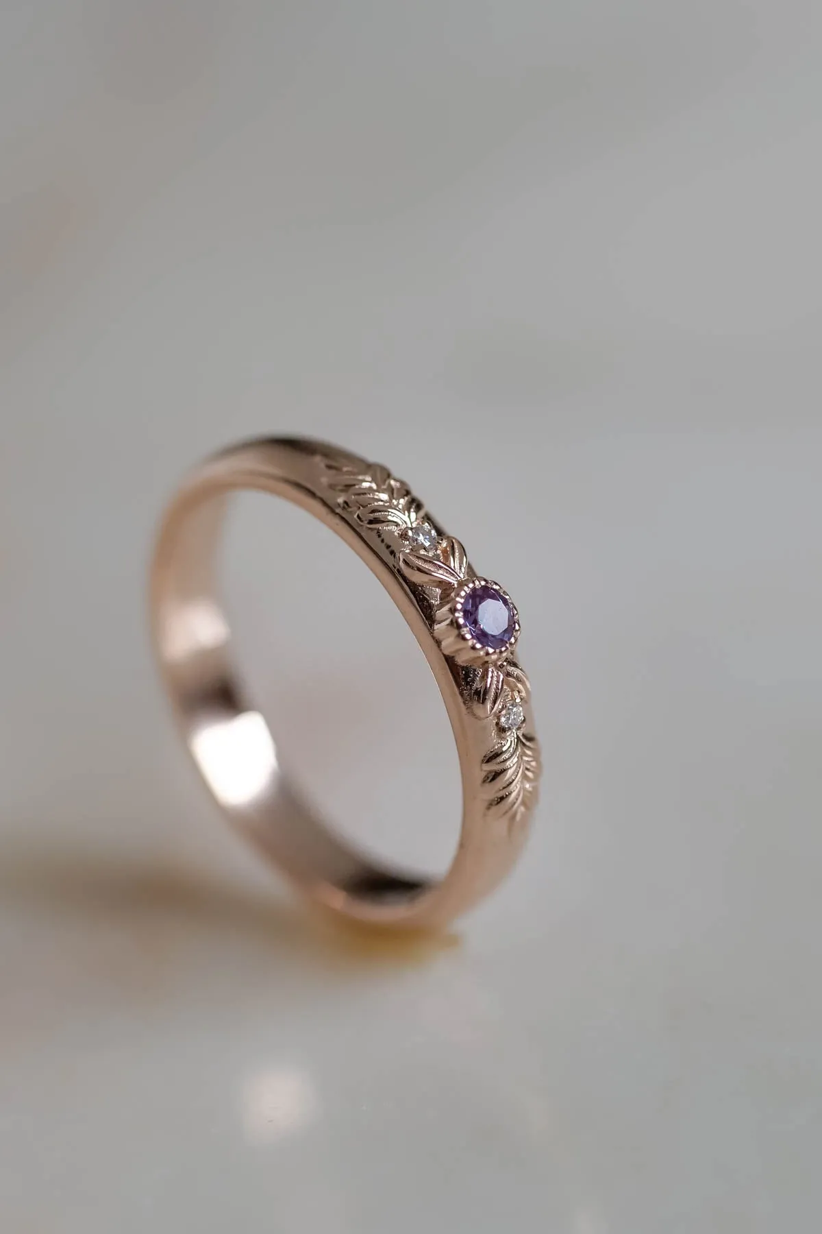 Alexandrite wedding ring, rose gold wedding band / Wreath