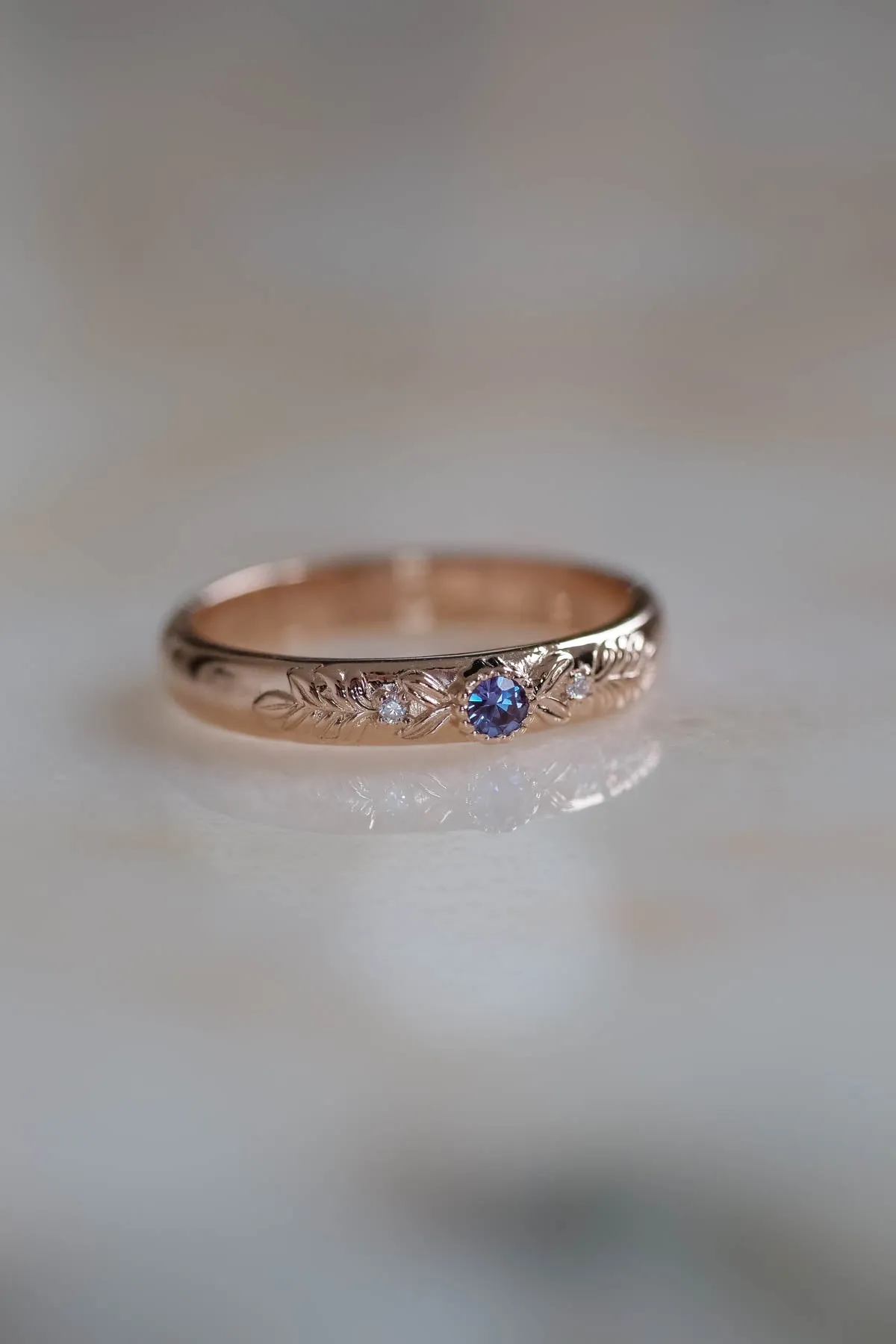 Alexandrite wedding ring, rose gold wedding band / Wreath