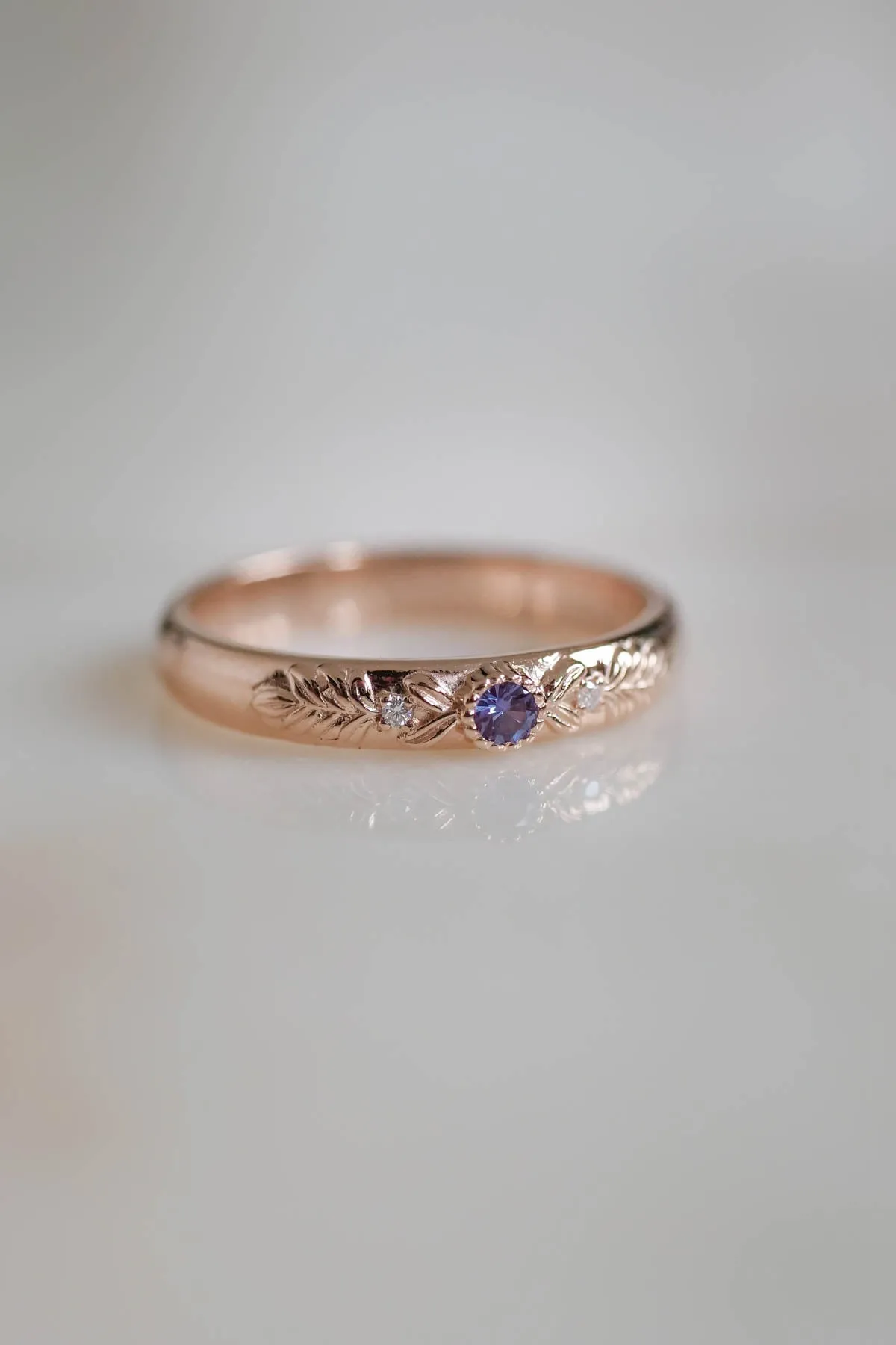 Alexandrite wedding ring, rose gold wedding band / Wreath