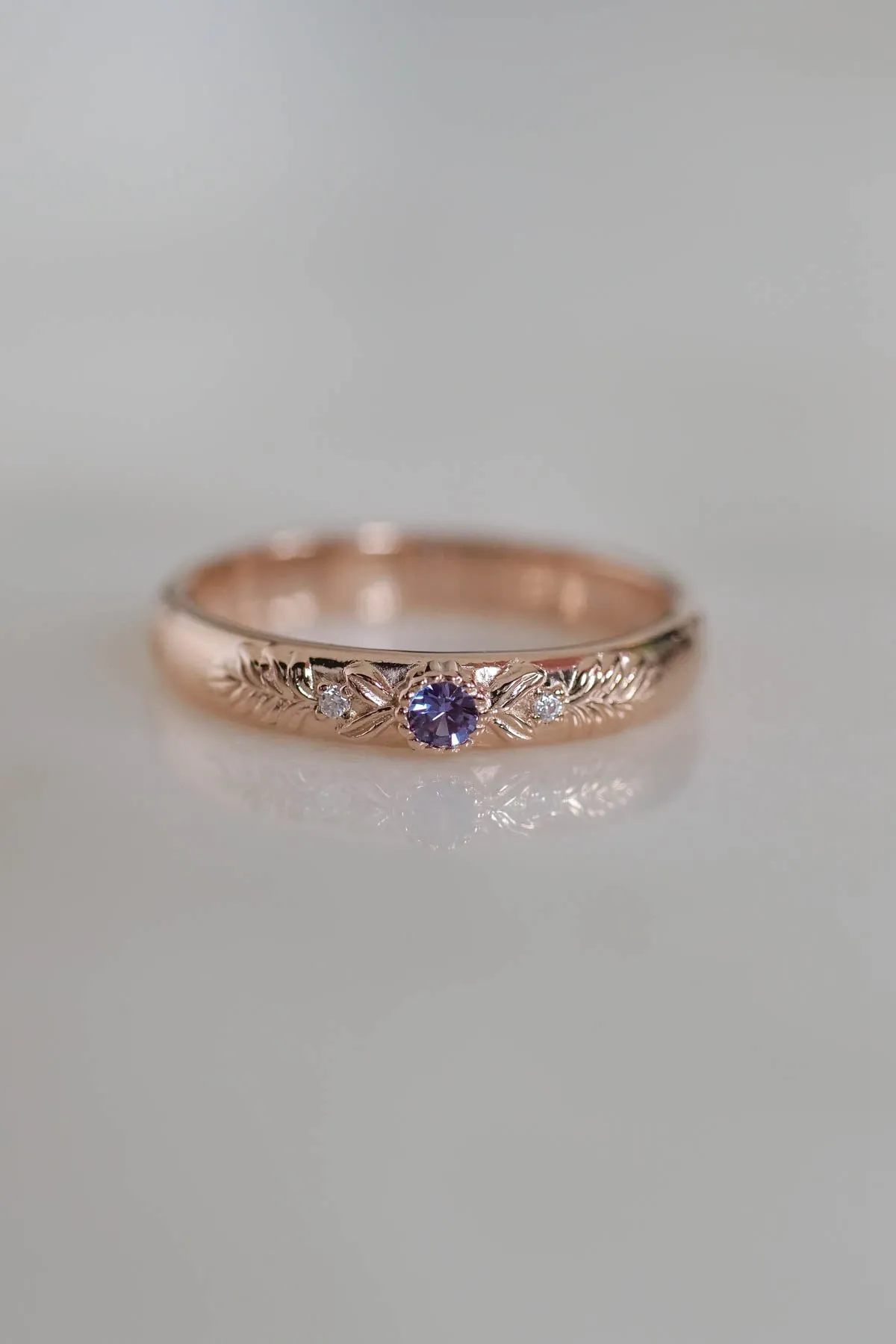 Alexandrite wedding ring, rose gold wedding band / Wreath