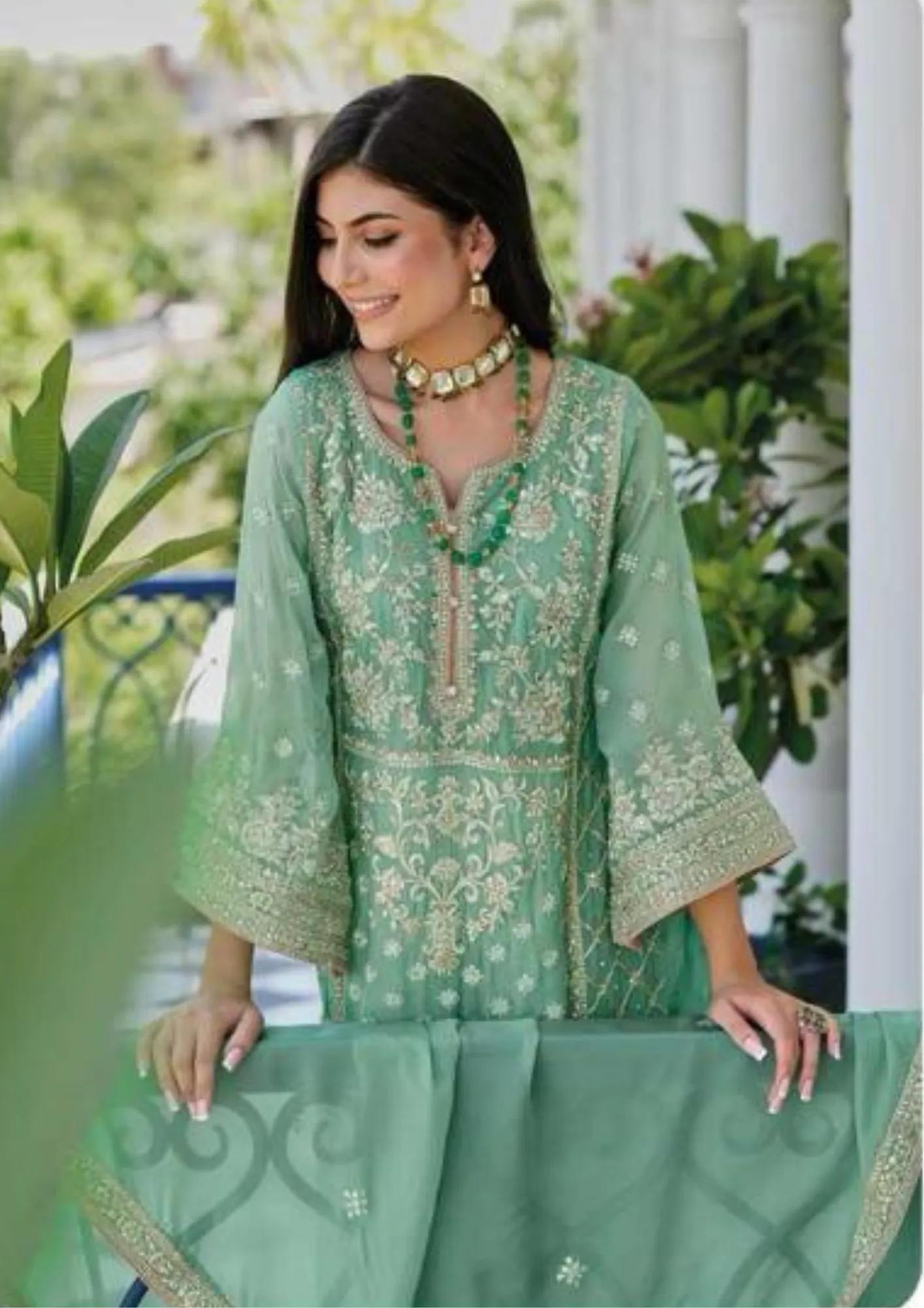 Attractive Green Color Heavy Silk Embroidery Salwar Suits With Dupatta