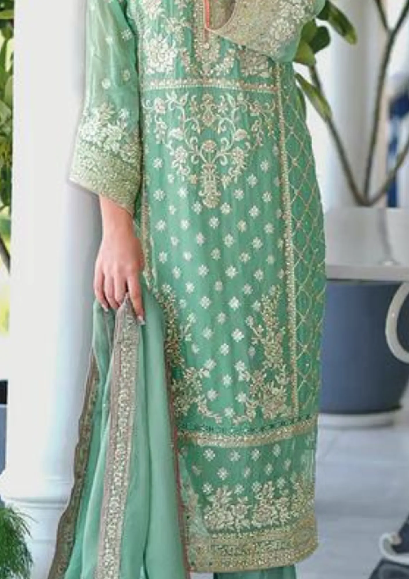 Attractive Green Color Heavy Silk Embroidery Salwar Suits With Dupatta