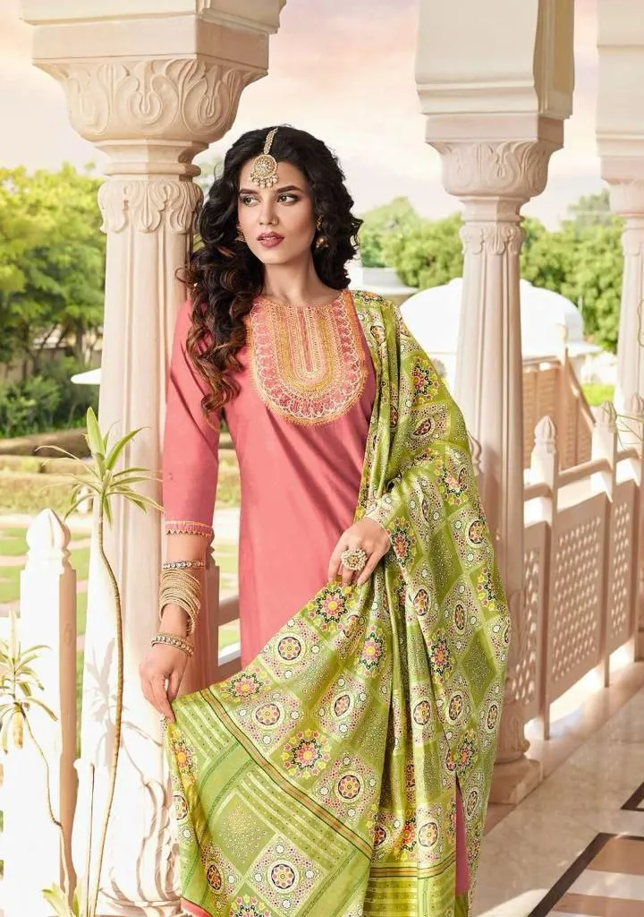 Attractive Pink Colored Straight Salwar Suits With Embroidery Work