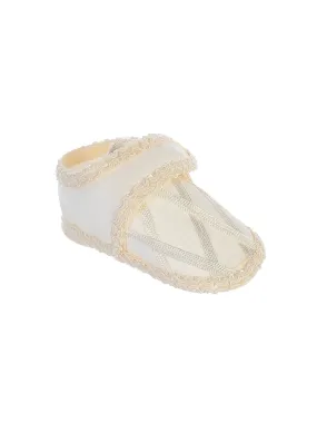 Baby Boys Ivory Satin Hook And Loop Strap Baptism Shoes S-L