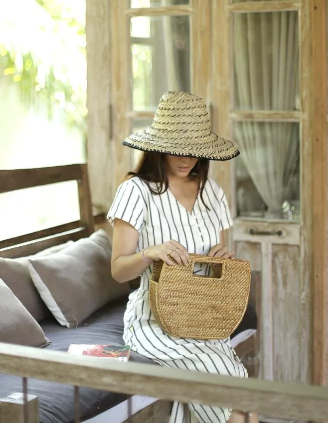 Balinese Pecatu Bucket Straw Hat, in Black