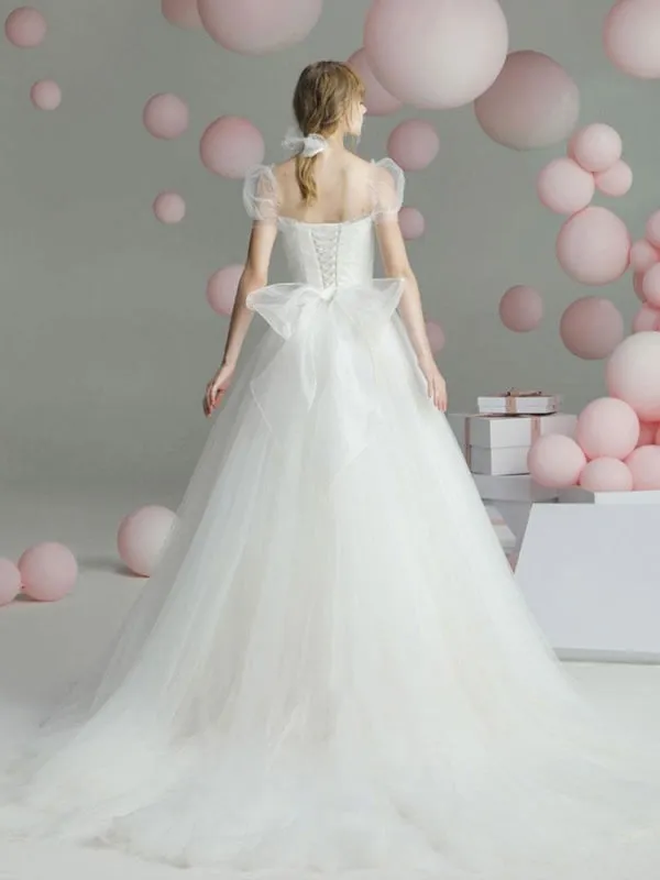 Ball Gown Wedding Dress Princess Silhouette Sweetheart Neck Short Sleeves Basque Waist Chapel Train Bridal Dresses