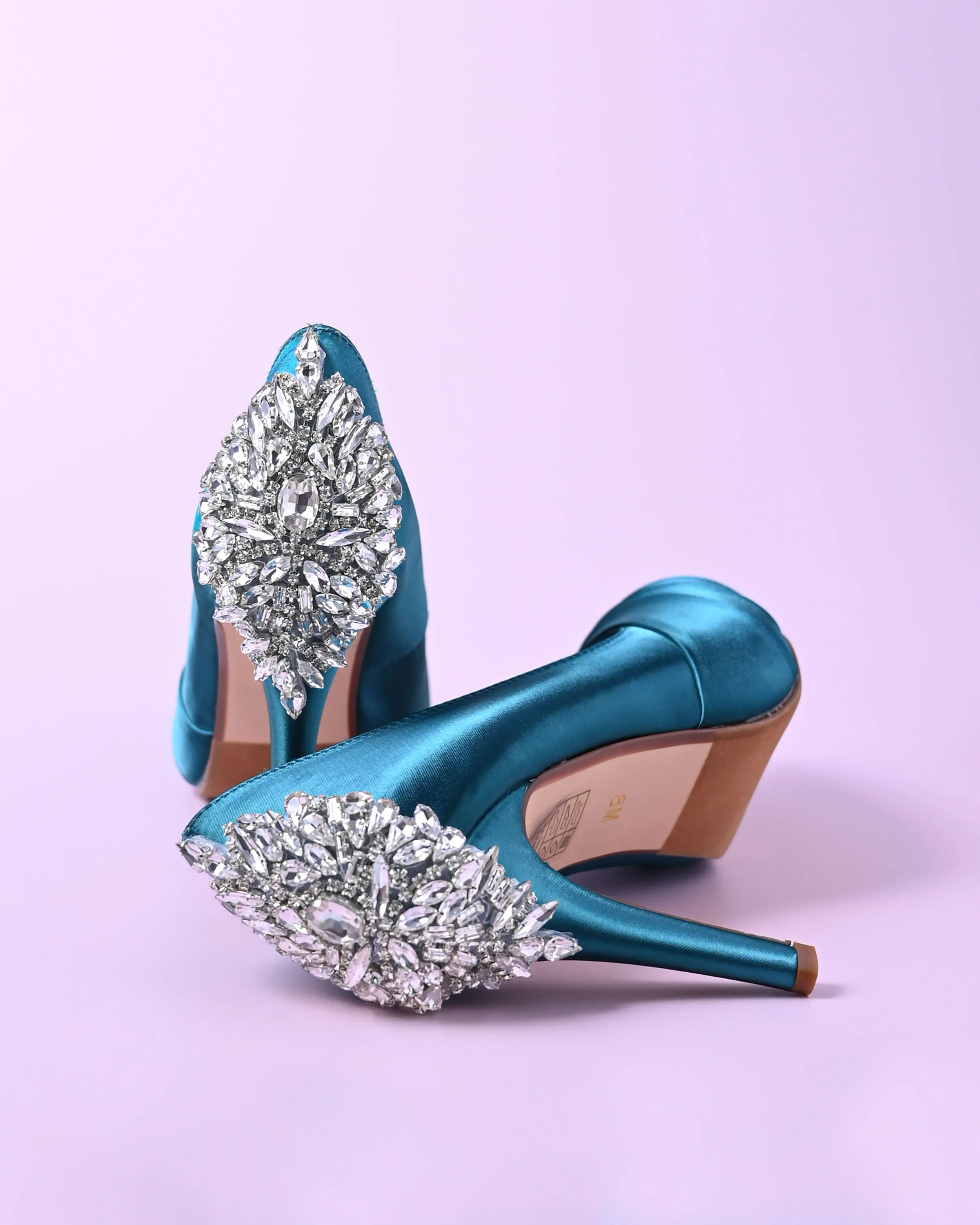 Bea Ocean Bridal Heels with Crystal Applique on Back