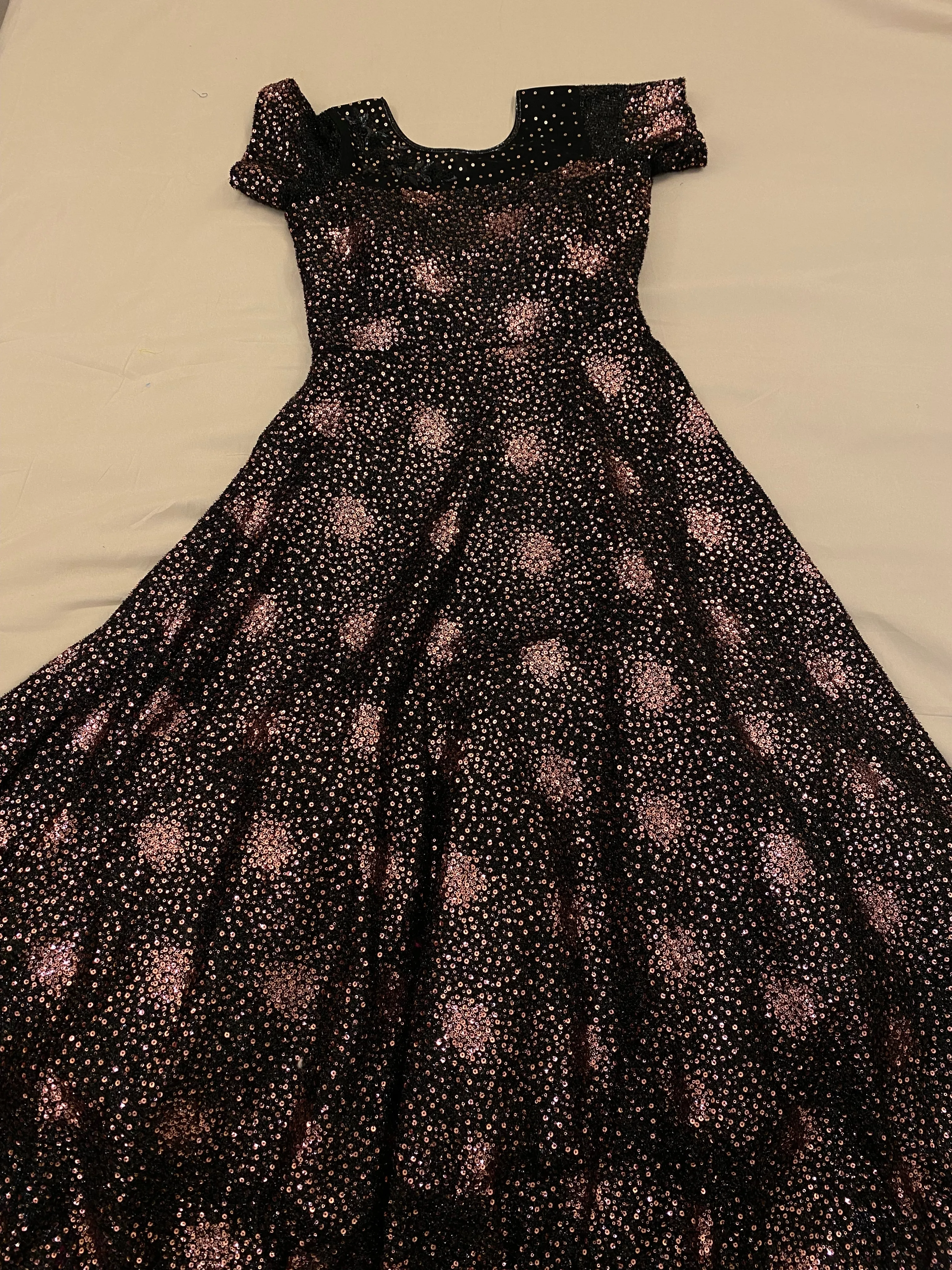 Beautiful Long Black Gown With Pale Pink Sequins