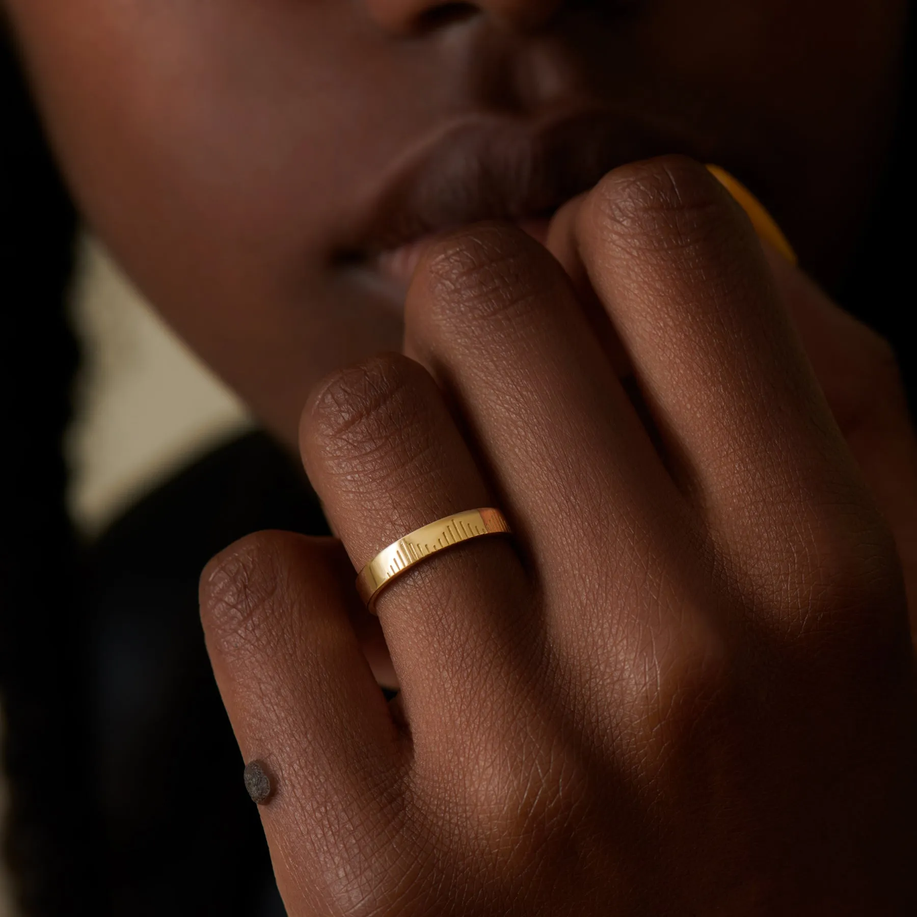 Golden Wedding Band with Linear Mountains