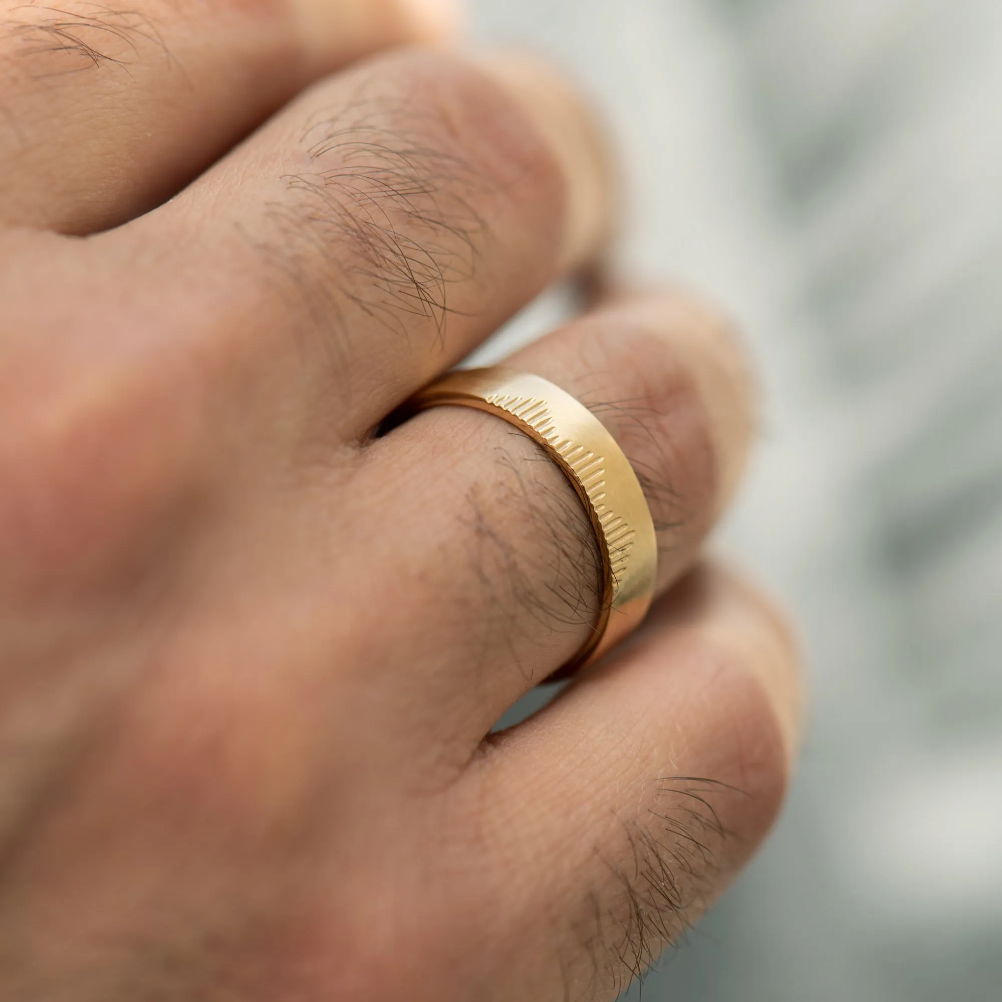 Golden Wedding Band with Linear Mountains