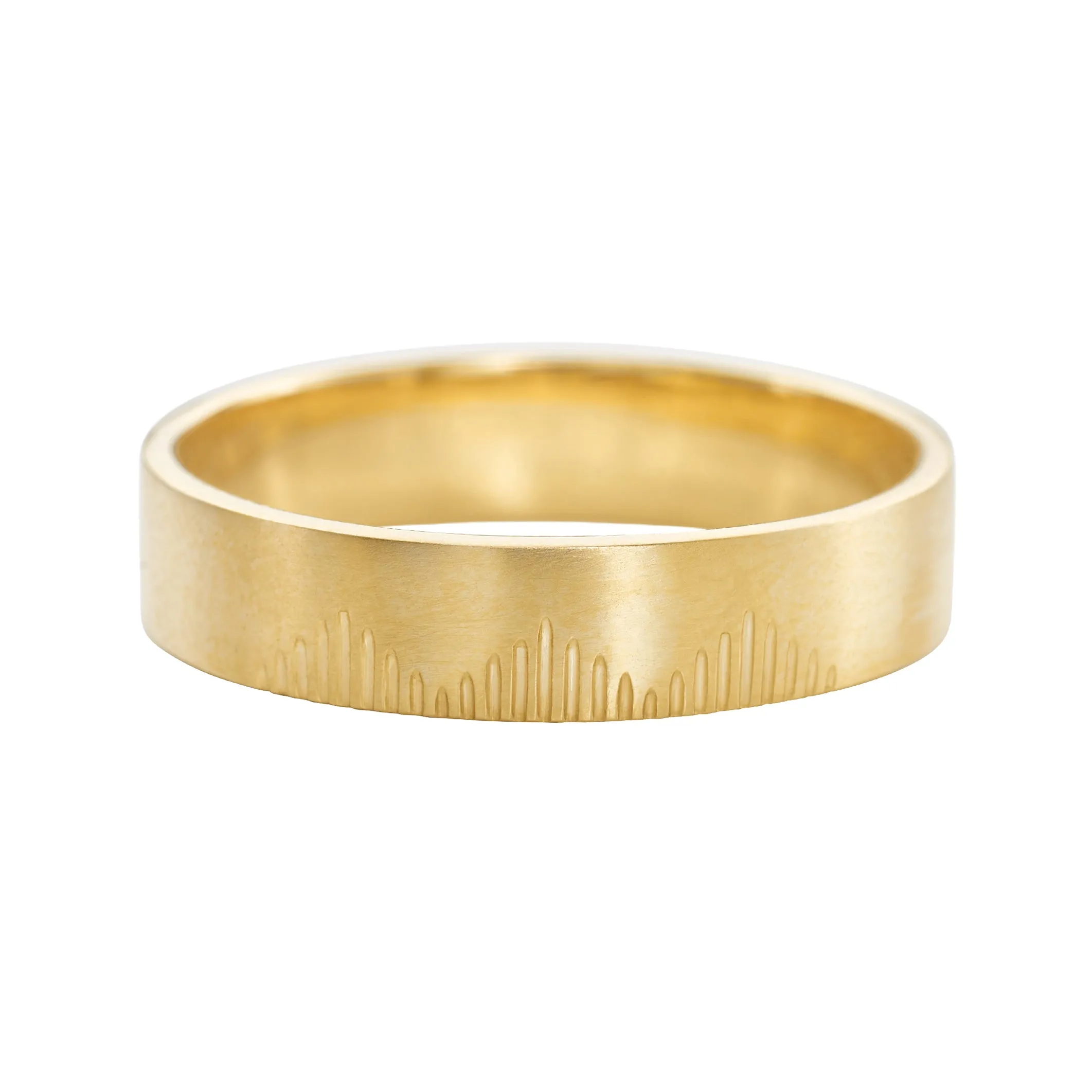 Golden Wedding Band with Linear Mountains