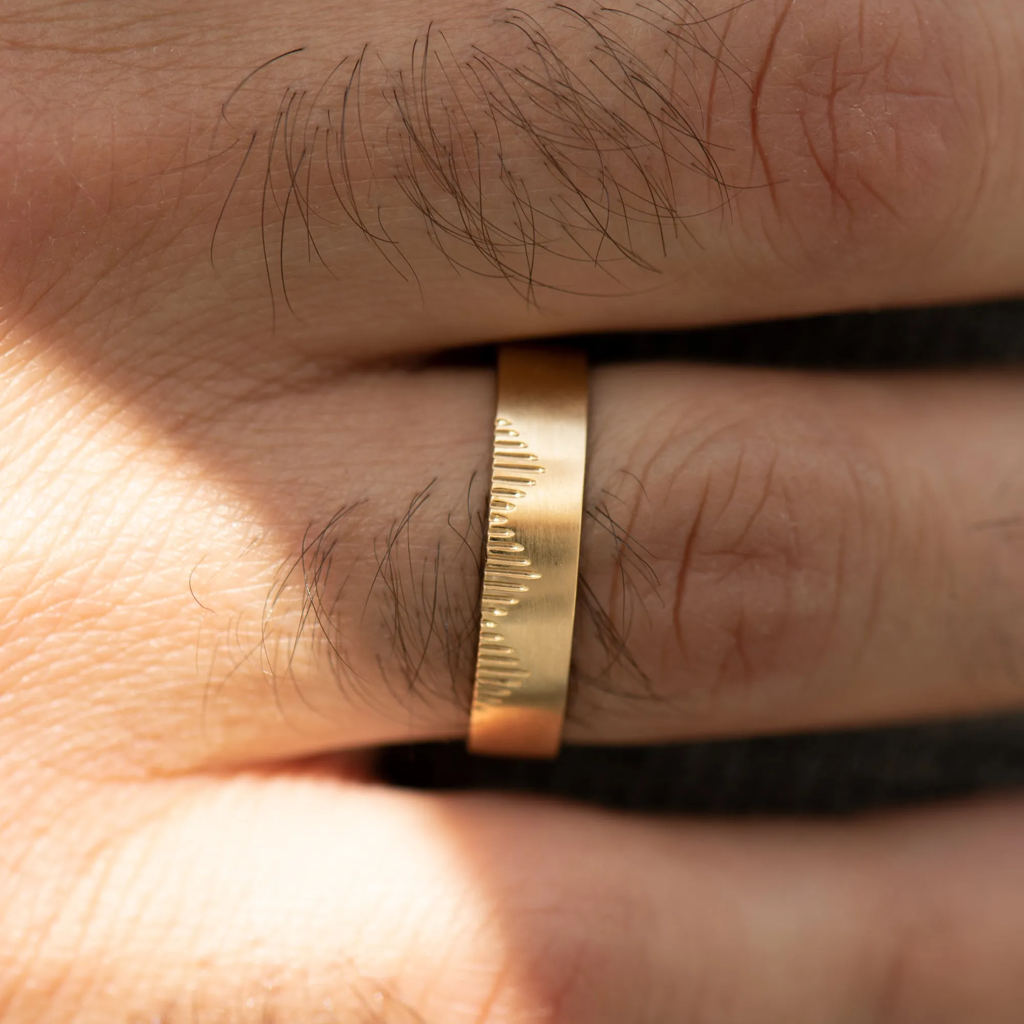 Golden Wedding Band with Linear Mountains