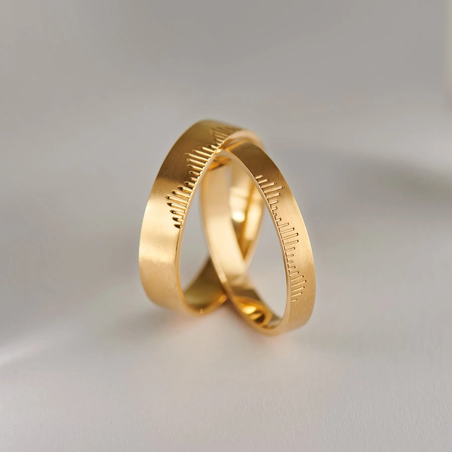 Golden Wedding Band with Linear Mountains