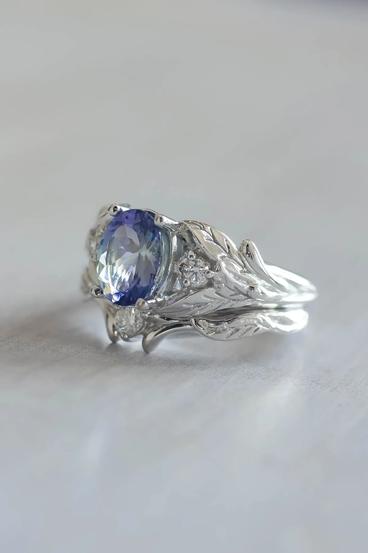 Bi color tanzanite engagement ring, alternative diamond proposal ring / Wisteria