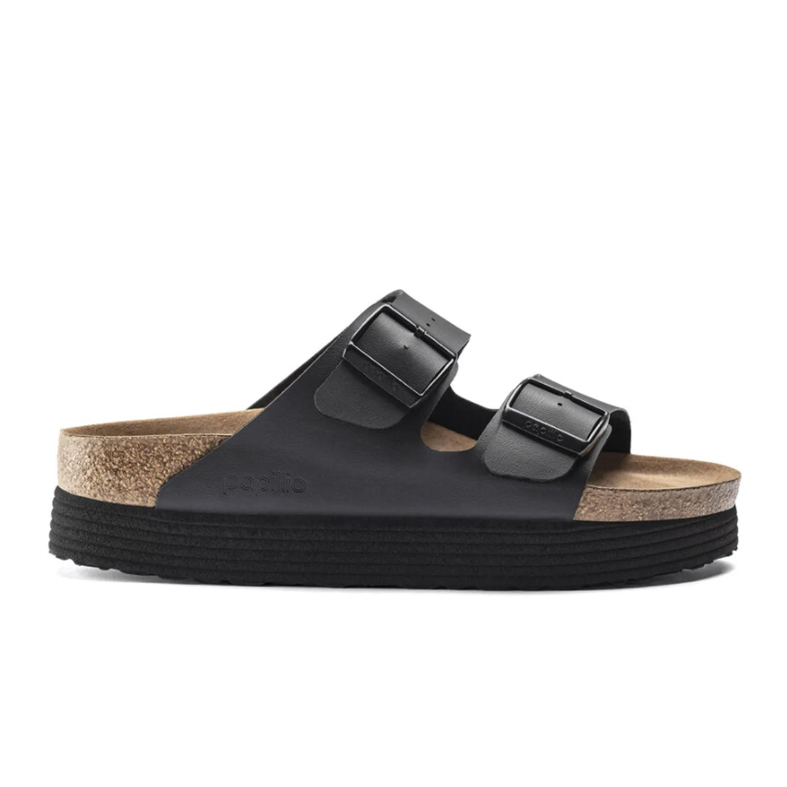 Birkenstock Arizona Grooved Vegan Platform Slide Sandal (Women) - Black Birko-Flor