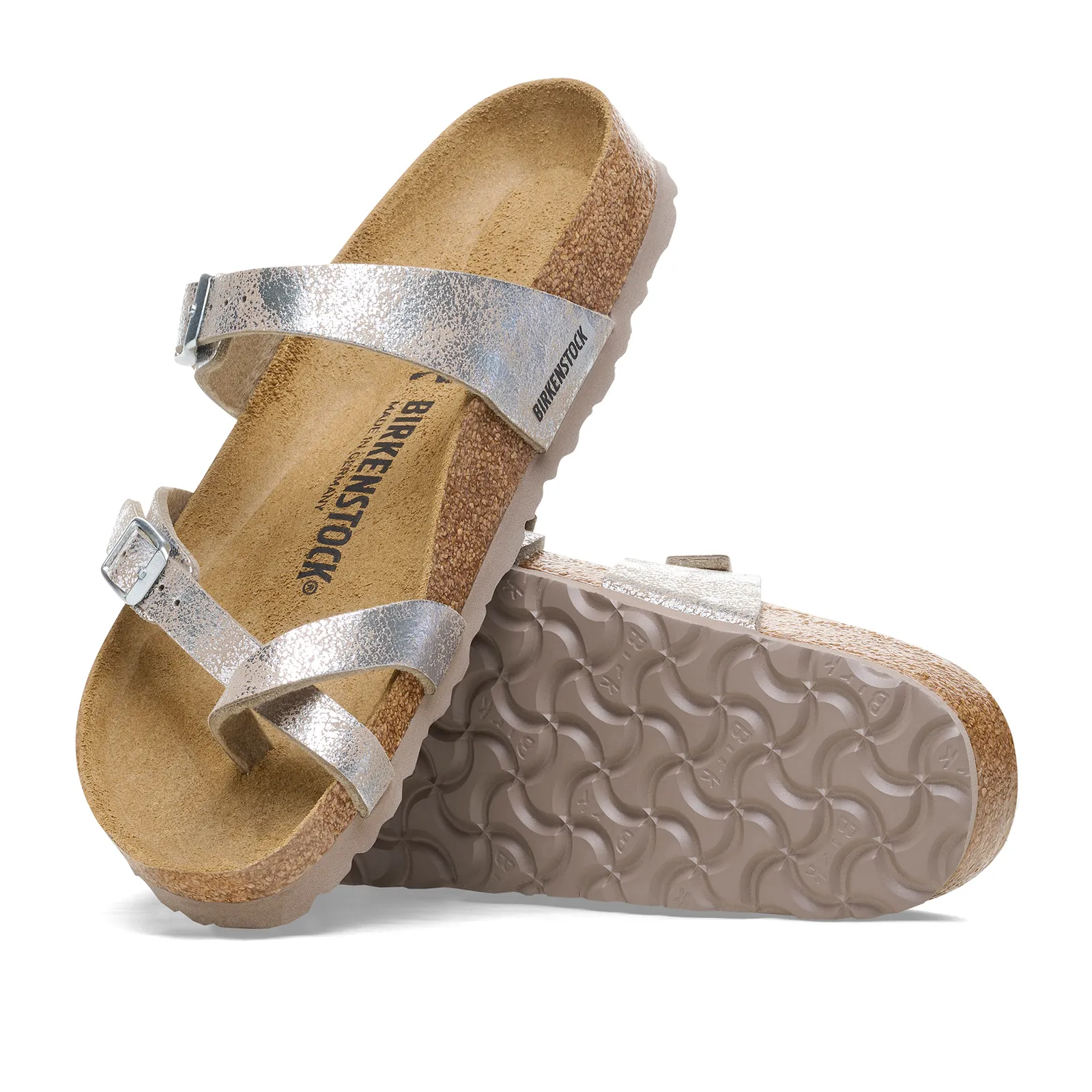 Birkenstock Mayari Thong Sandal (Women) - Washed Taupe/Silver Birki