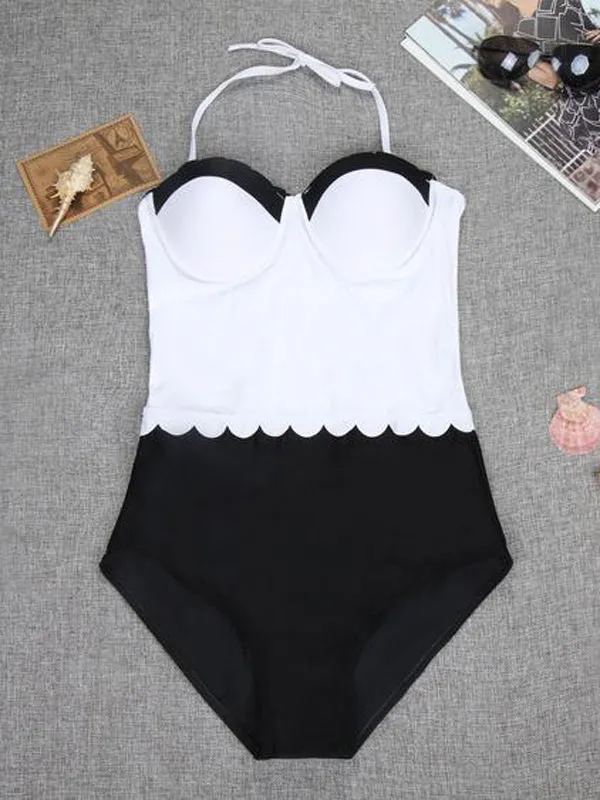 Black and White Color Block One-piece Swimsuit