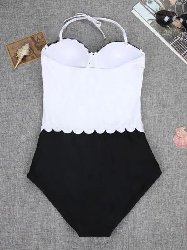 Black and White Color Block One-piece Swimsuit