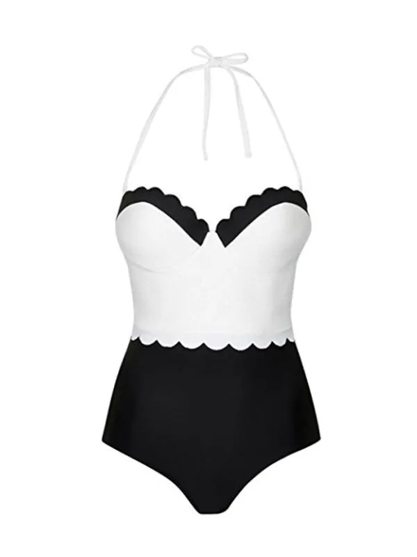 Black and White Color Block One-piece Swimsuit