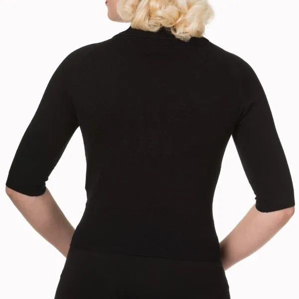 Black Short Sleeve Crop Collar Cardigan