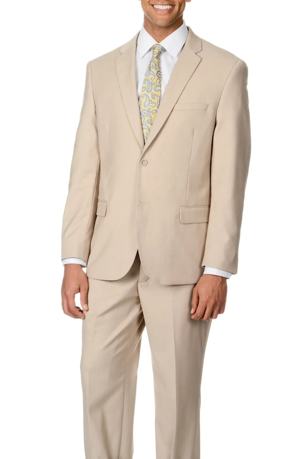 Caravelli Solid Beige Vested Slim Suit