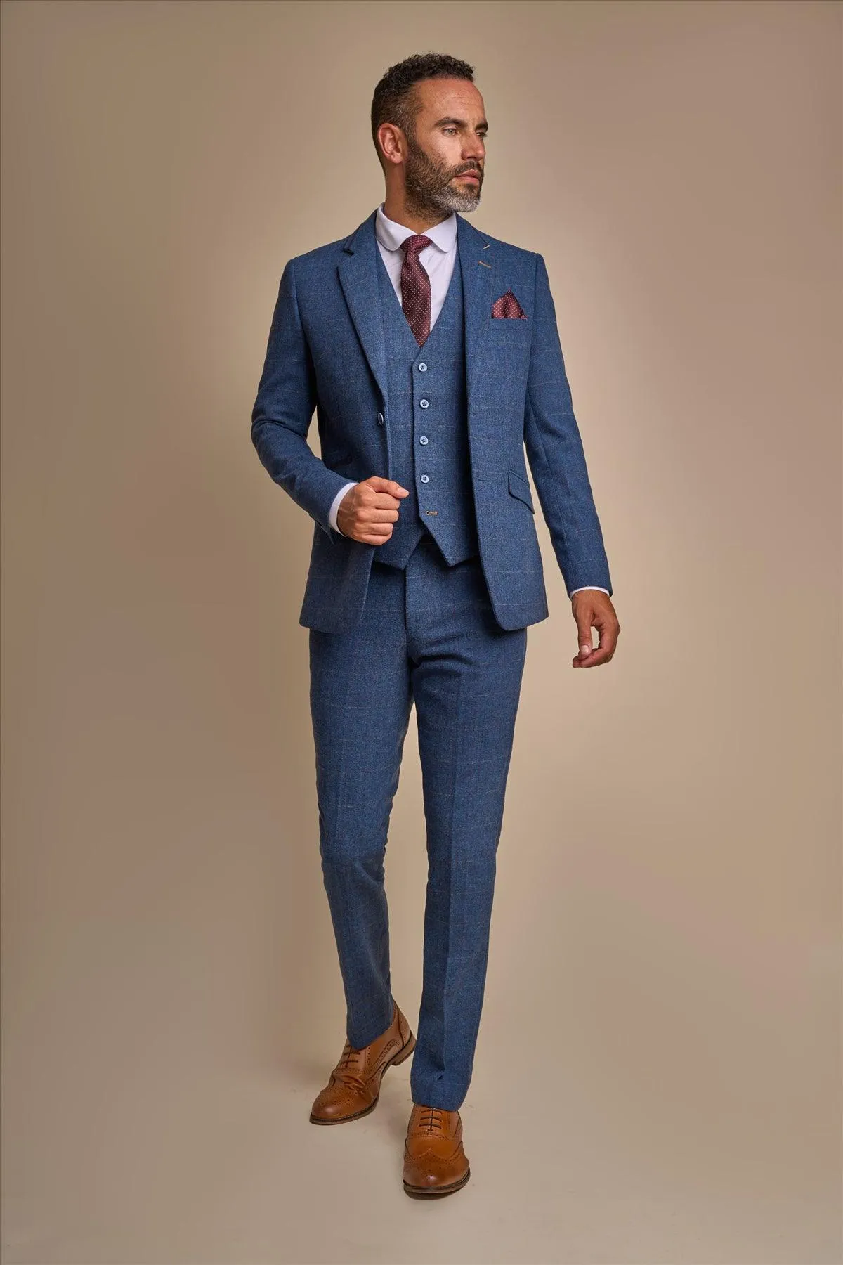 Carnegi Blue Long Tweed Three Piece Suit