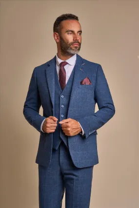 Carnegi Blue Long Tweed Three Piece Suit