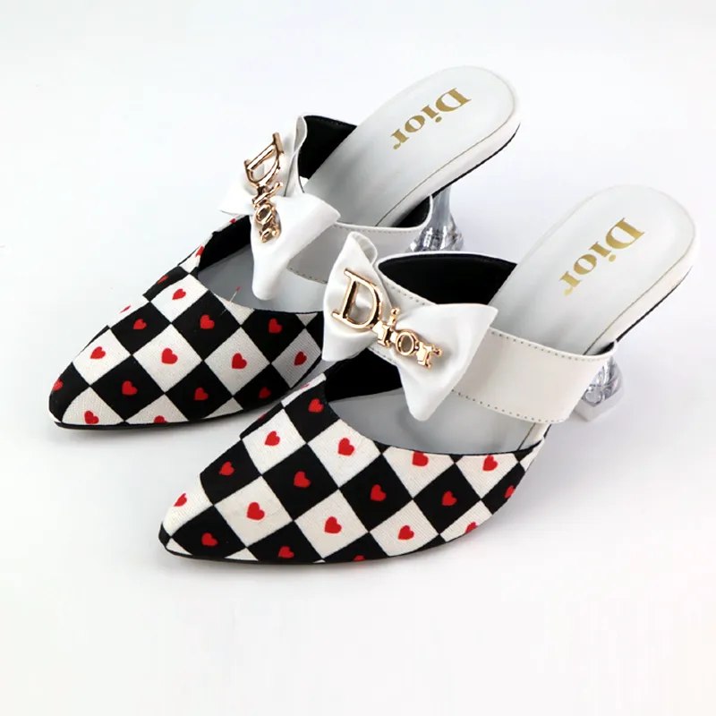 CD Bow Heel Pattern Pumps Court Shoes