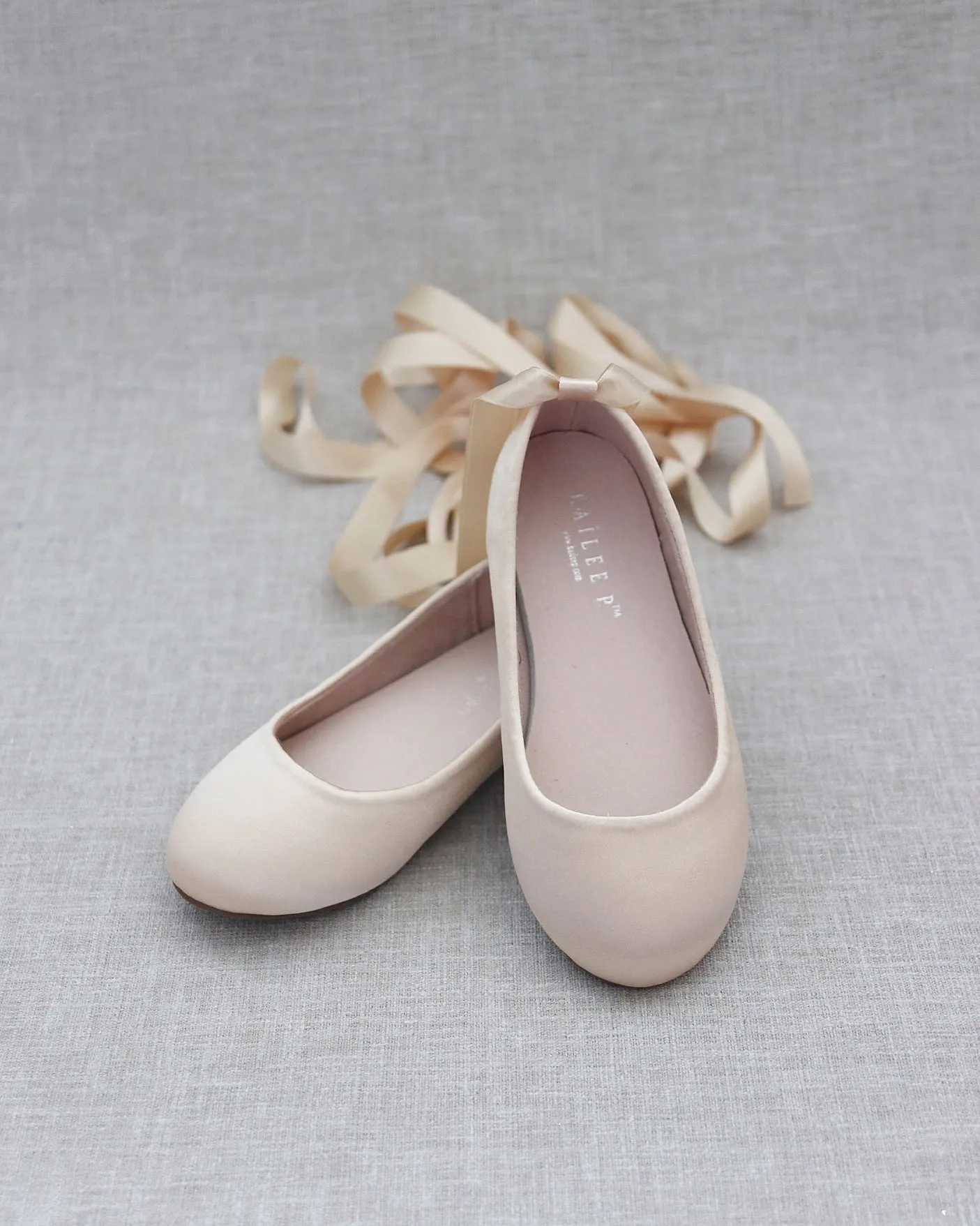 Champagne Satin Ankle Tie or Ballerina Lace Up