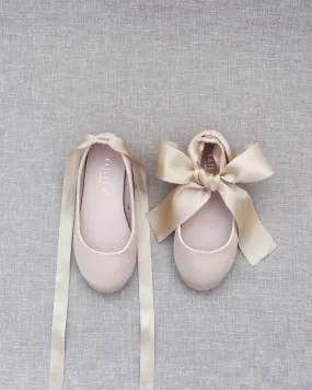 Champagne Satin Ankle Tie or Ballerina Lace Up