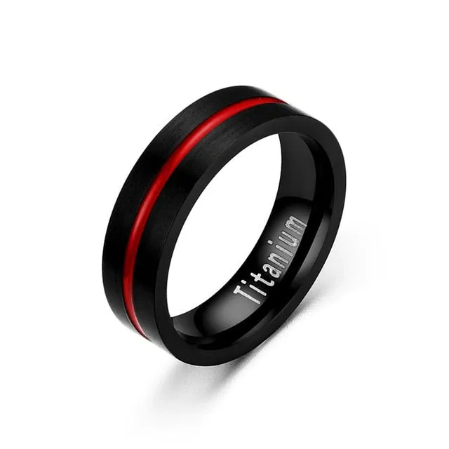 Classic Black Titanium Steel Ring with Red Inlay Wedding Set