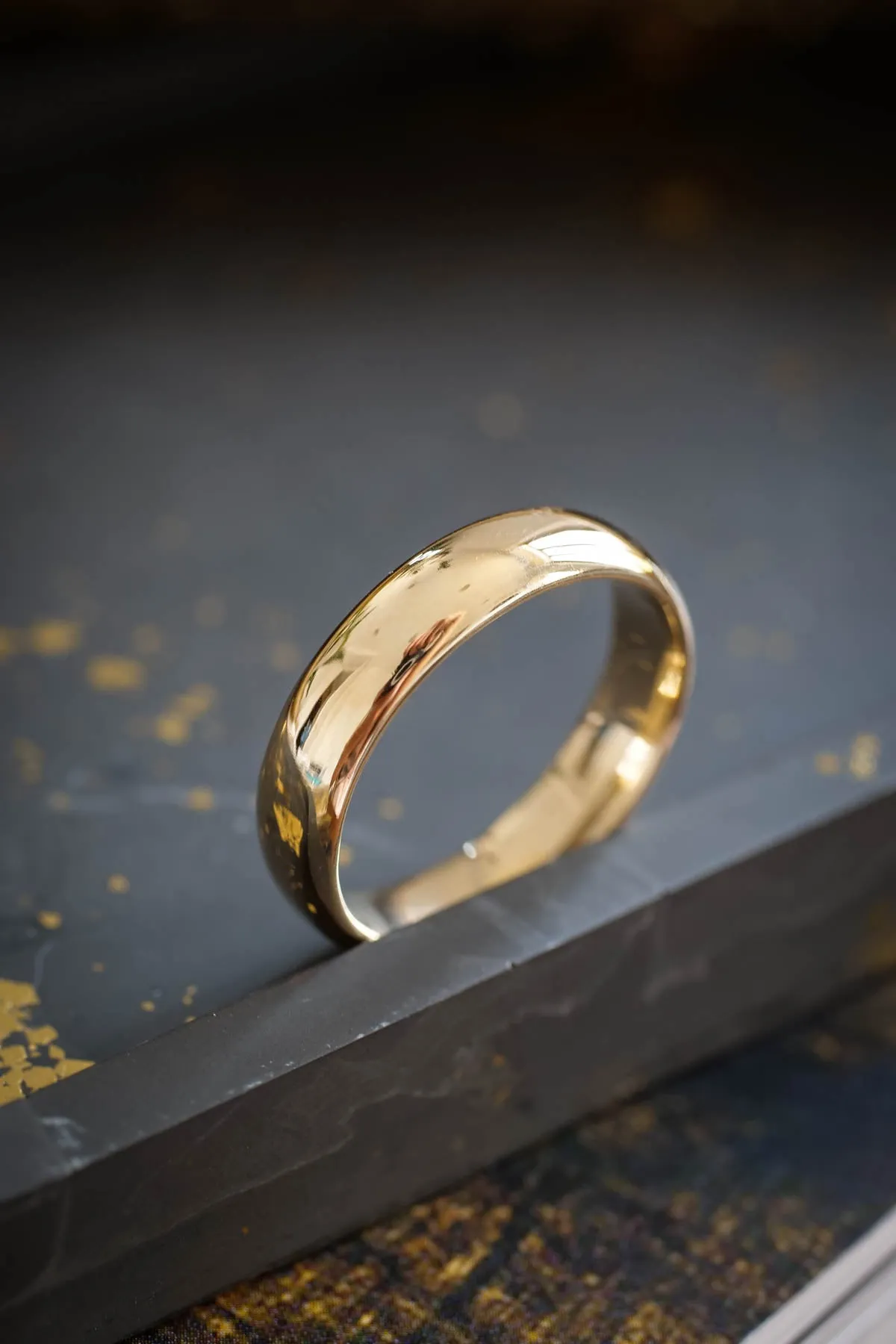 Classic gold wedding band, comfort fit ring, 5 mm width