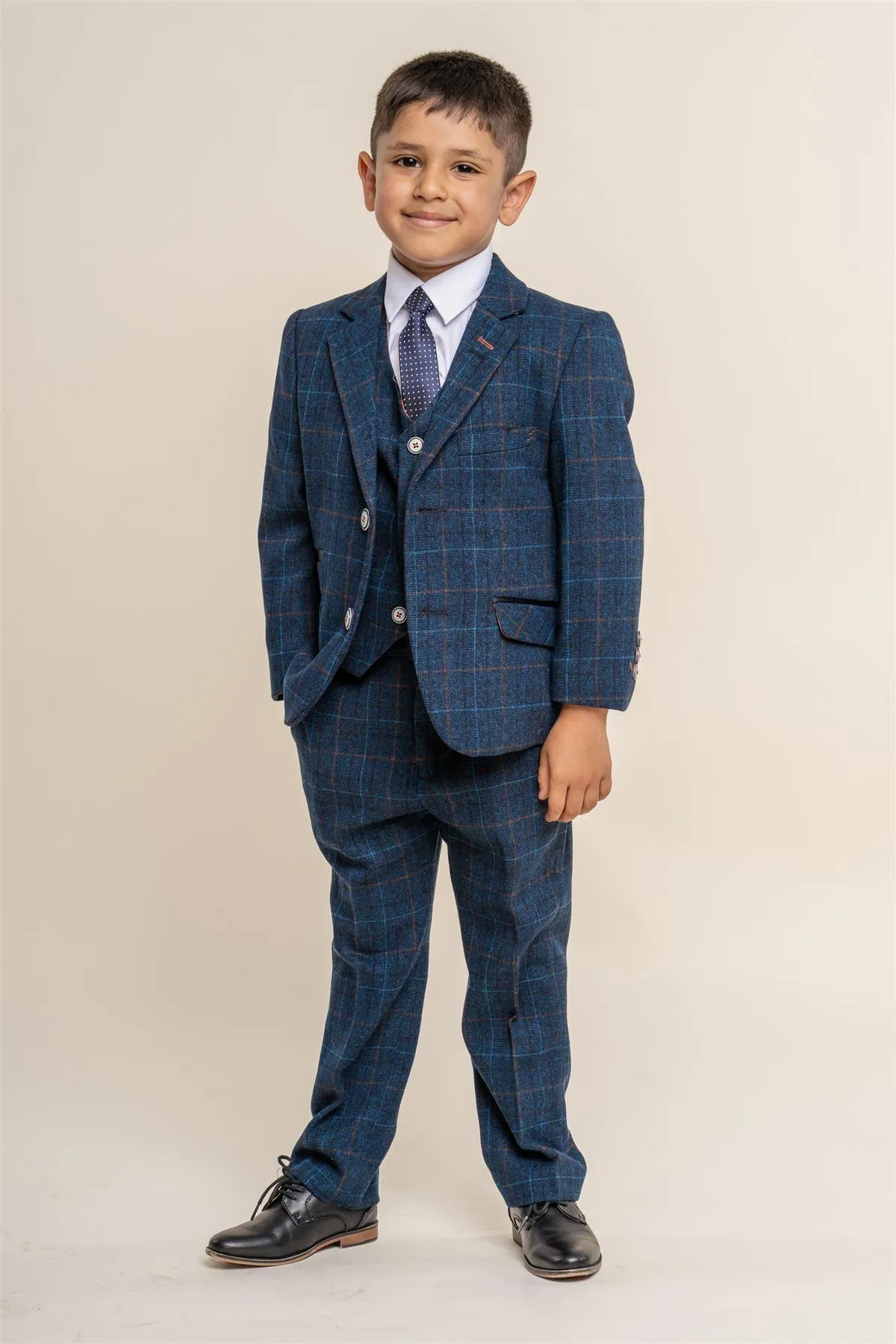 Cody Blue Tweed Boys Three Piece Suit