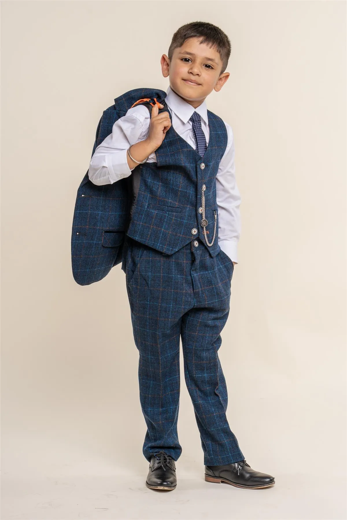 Cody Blue Tweed Boys Three Piece Suit