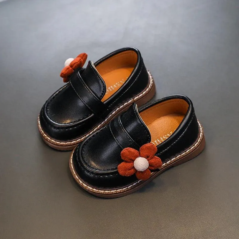 Comfortable Soft Leather Toddler Girl Casual Shoes with Flower - TF329