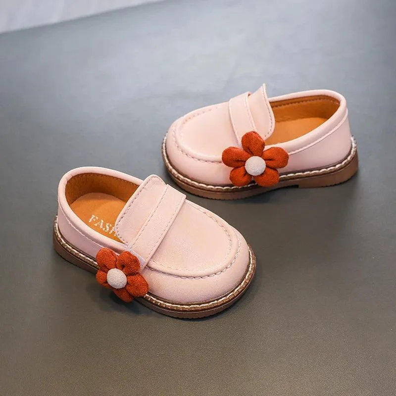 Comfortable Soft Leather Toddler Girl Casual Shoes with Flower - TF329