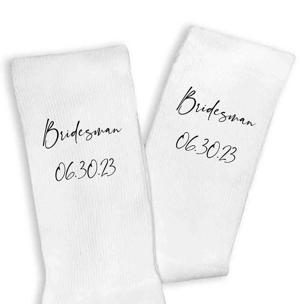 Custom Printed Wedding Socks with Script Writing Design