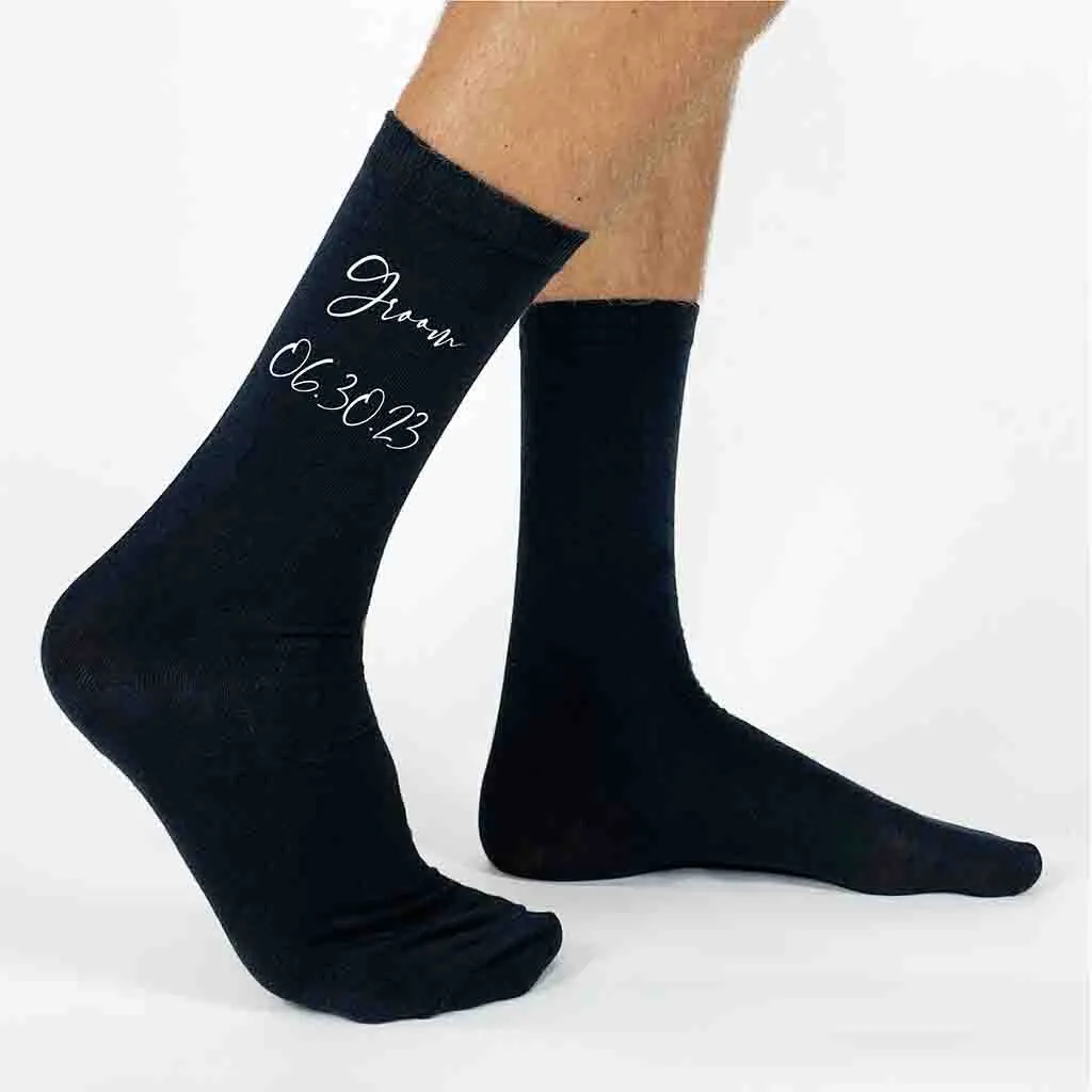 Custom Printed Wedding Socks with Script Writing Design